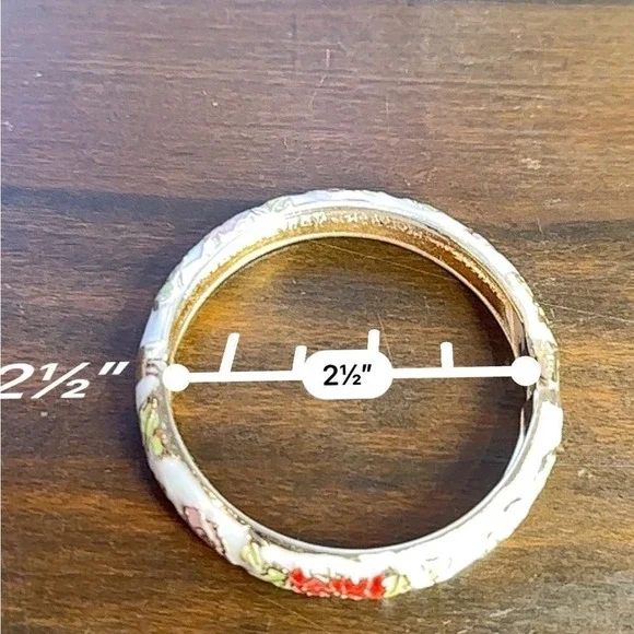Vintage Enamel Floral‎ Hinged Bangle Bracelet Gold Tone Women's Fashion Jewelry - Picture 7 of 7